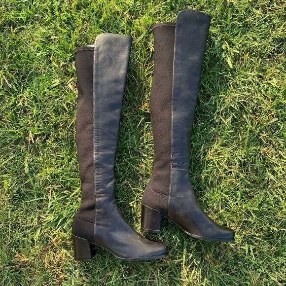 Stuart Weitzman 5050 Over the Knee Boots- Black Leather City Block Heel Size 4 - Picture 6 of 8